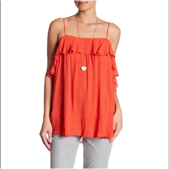 Free People Tops - Free People Cascades Flowing Cami Tank Top Womens Size Small Fire Orange